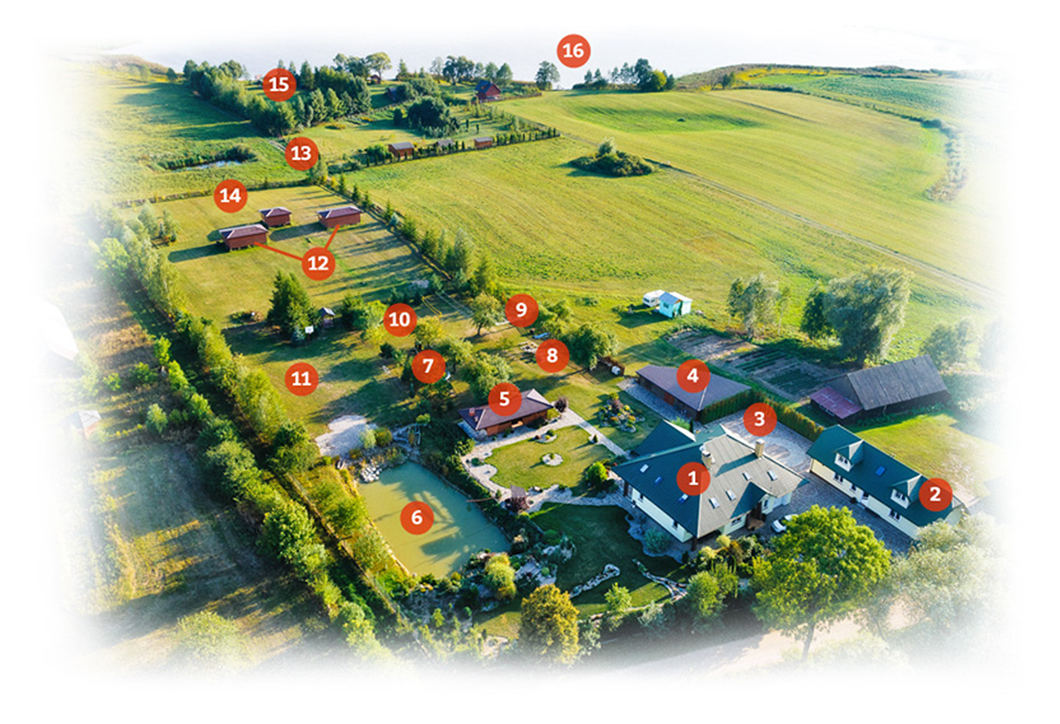 Mapa obiektów znajdujących się na terenie Dworku Biebrzańskiego